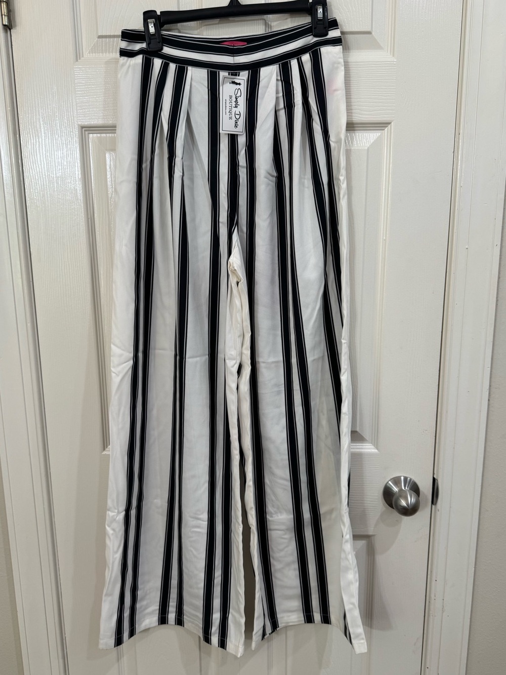 Flying Tomato Black & White Vertical Stripe Wide-Leg Pants
